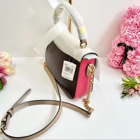 NEW Coach Marlie Top Handle Satchel In Colorblock Chalk Multi C2836